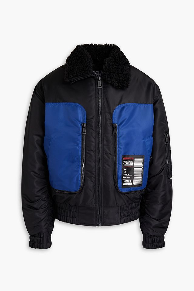 Oversized logo-appliquéd color-block shell bomber jacket