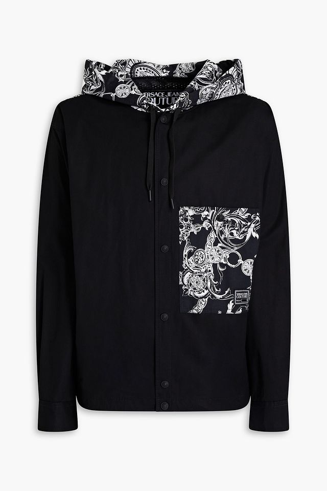 Printed stretch-cotton poplin hooded jacket