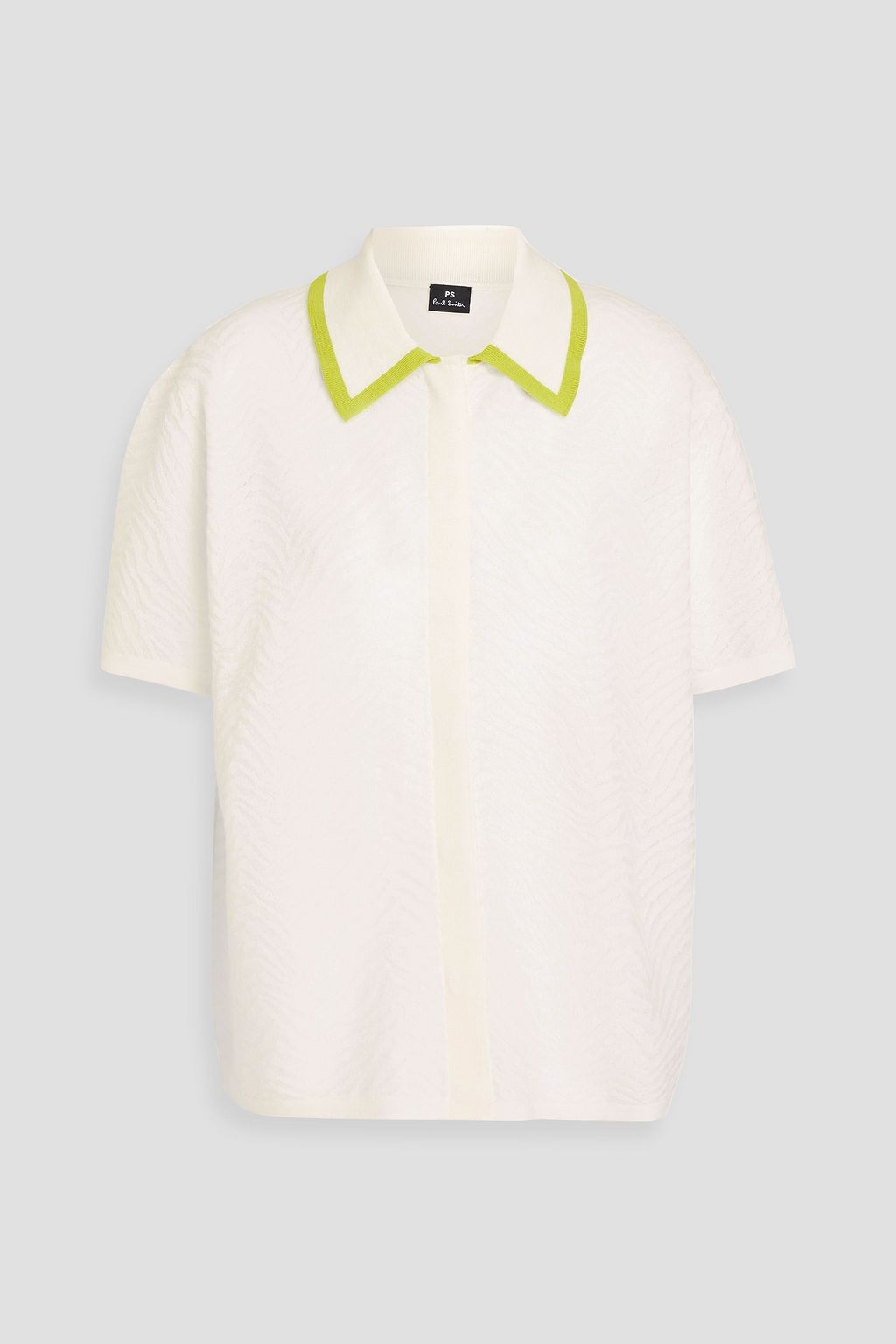 Ecru Jacquard-knit wool-blend polo 