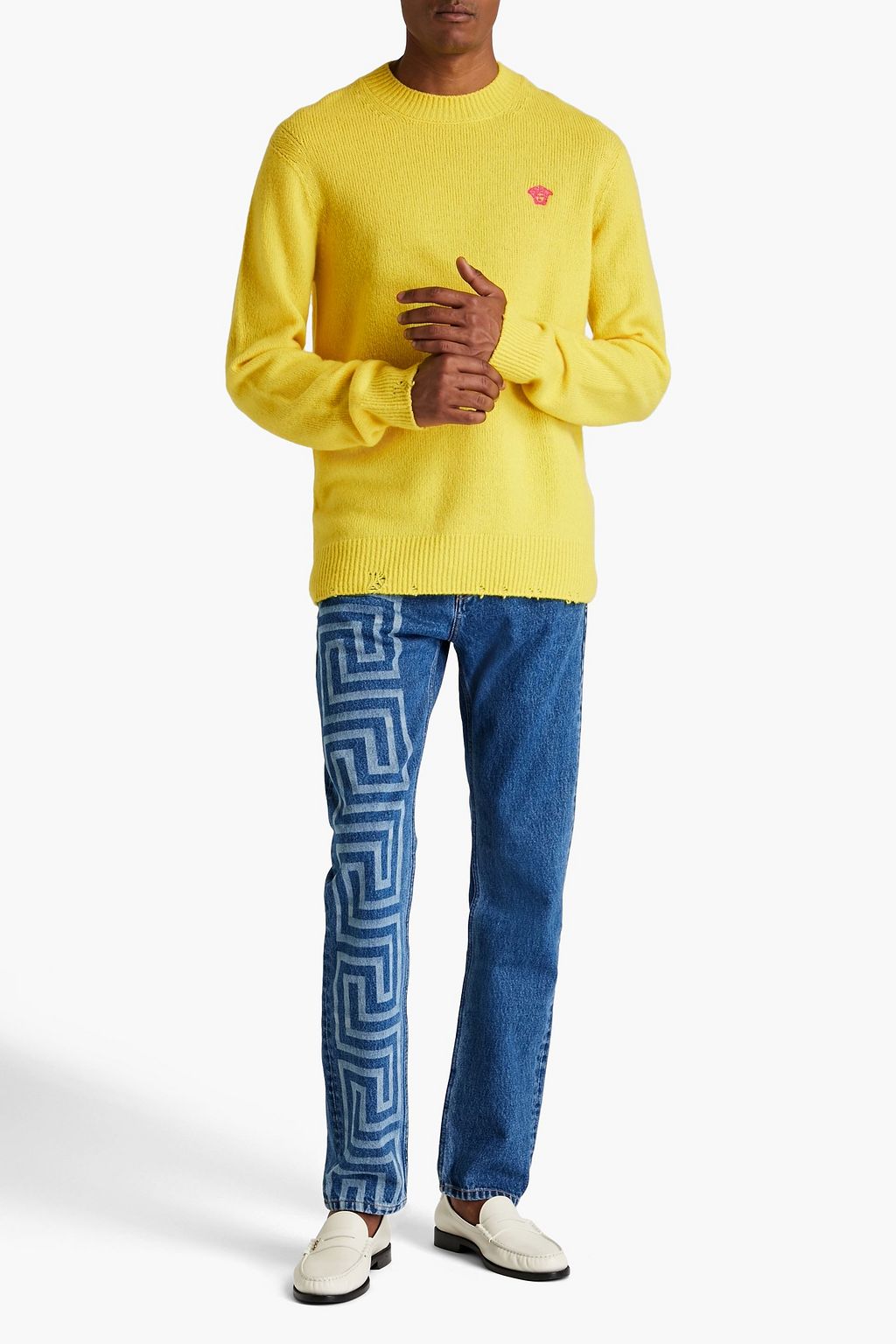 VERSACE Embroidered wool, silk, and cashmere-blend sweater