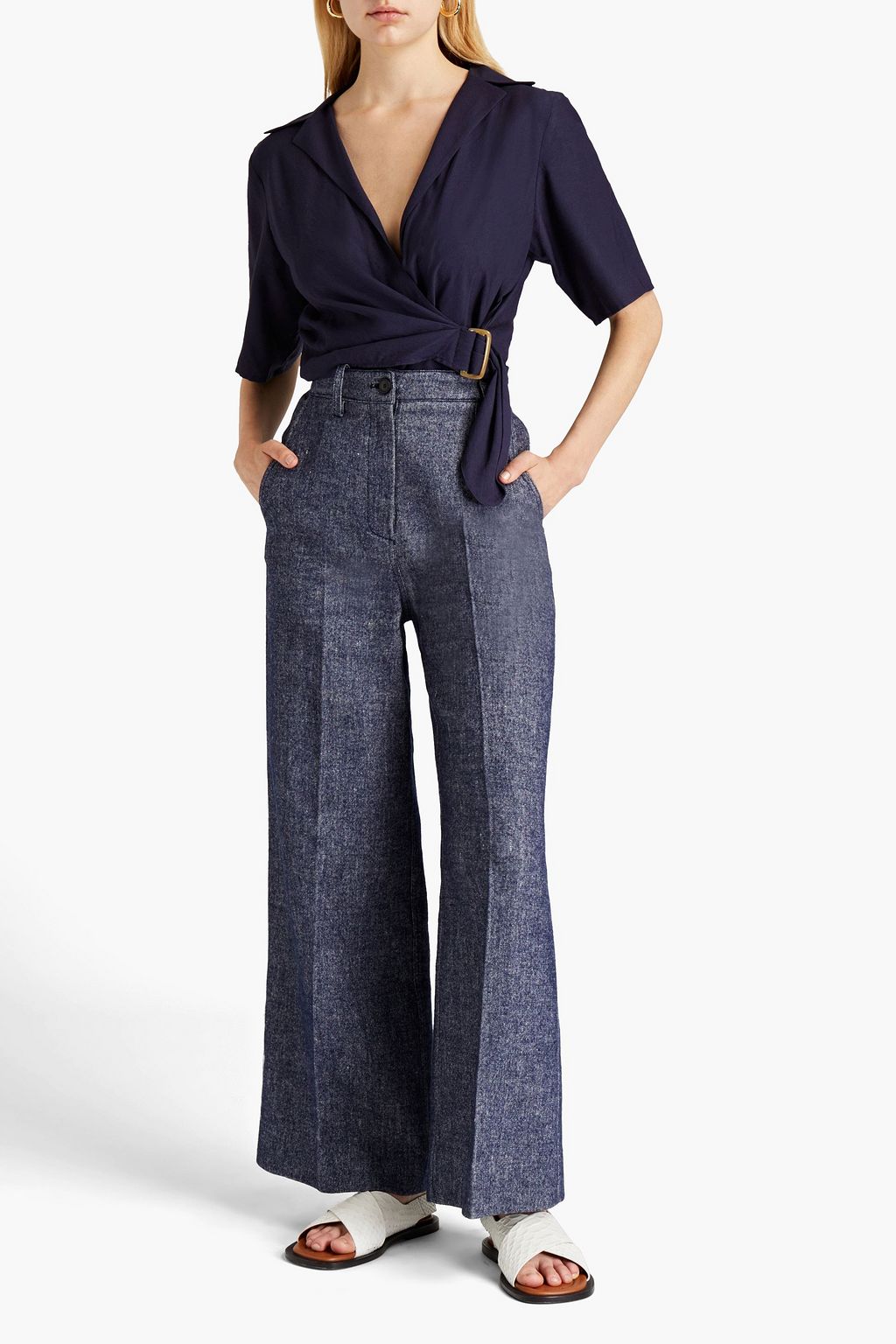 VINCE. Cropped draped twill wrap top