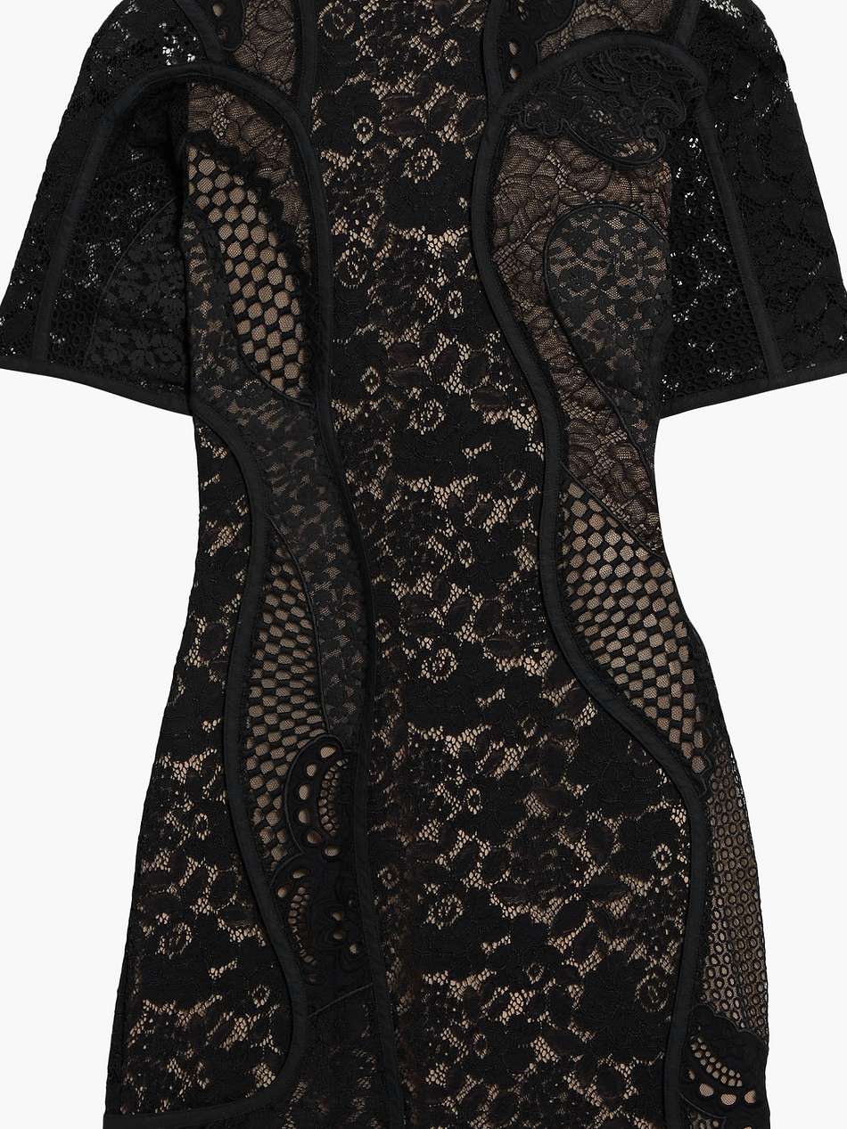 broderie anglaise-paneled cotton-blend lace mini dress