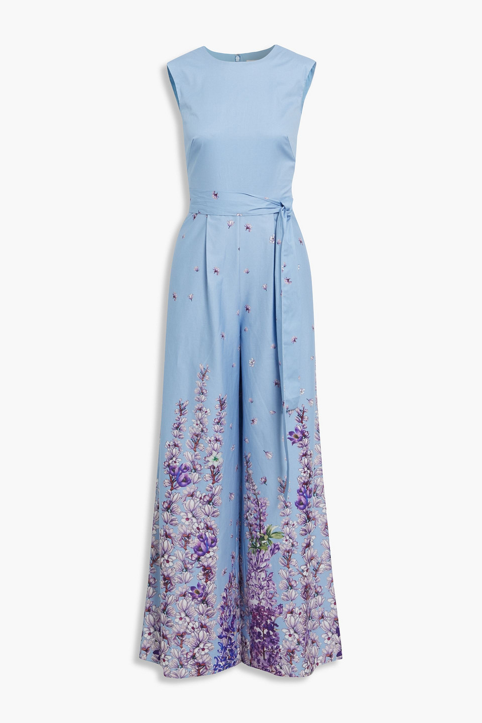 Mikael Aghal Belted pleated floral-print cotton-blend sateen jumpsuit