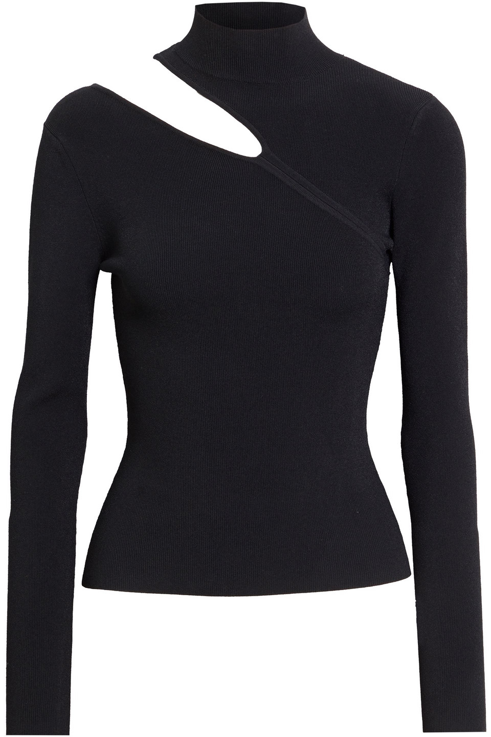 Cutout ribbed-knit turtleneck sweater