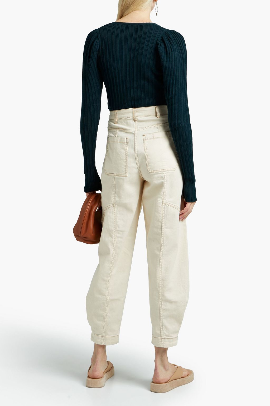 COTTON BY AUTUMN CASHMERE Gathered ribbed-knit cotton cardigan