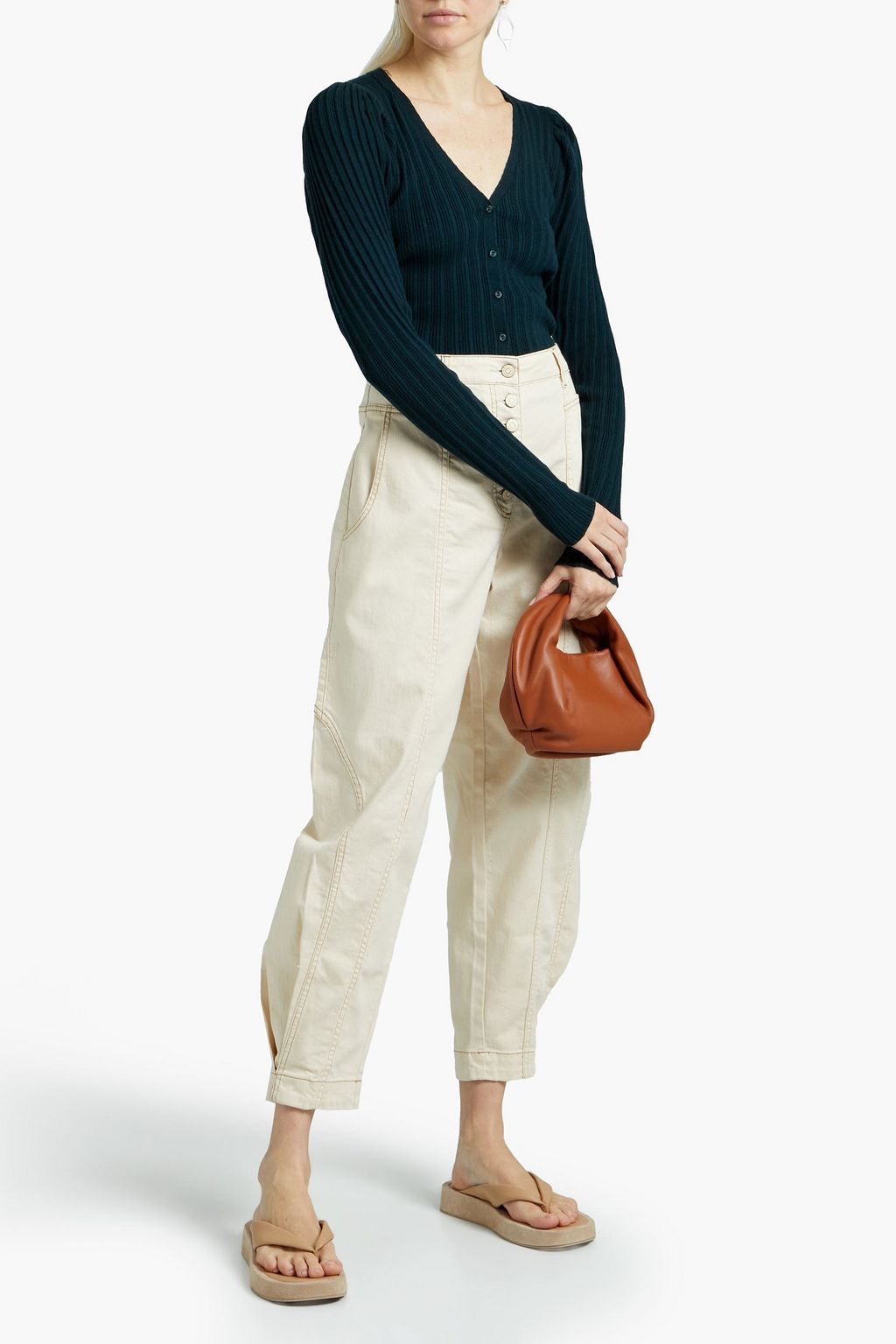 COTTON BY AUTUMN CASHMERE Gathered ribbed-knit cotton cardigan