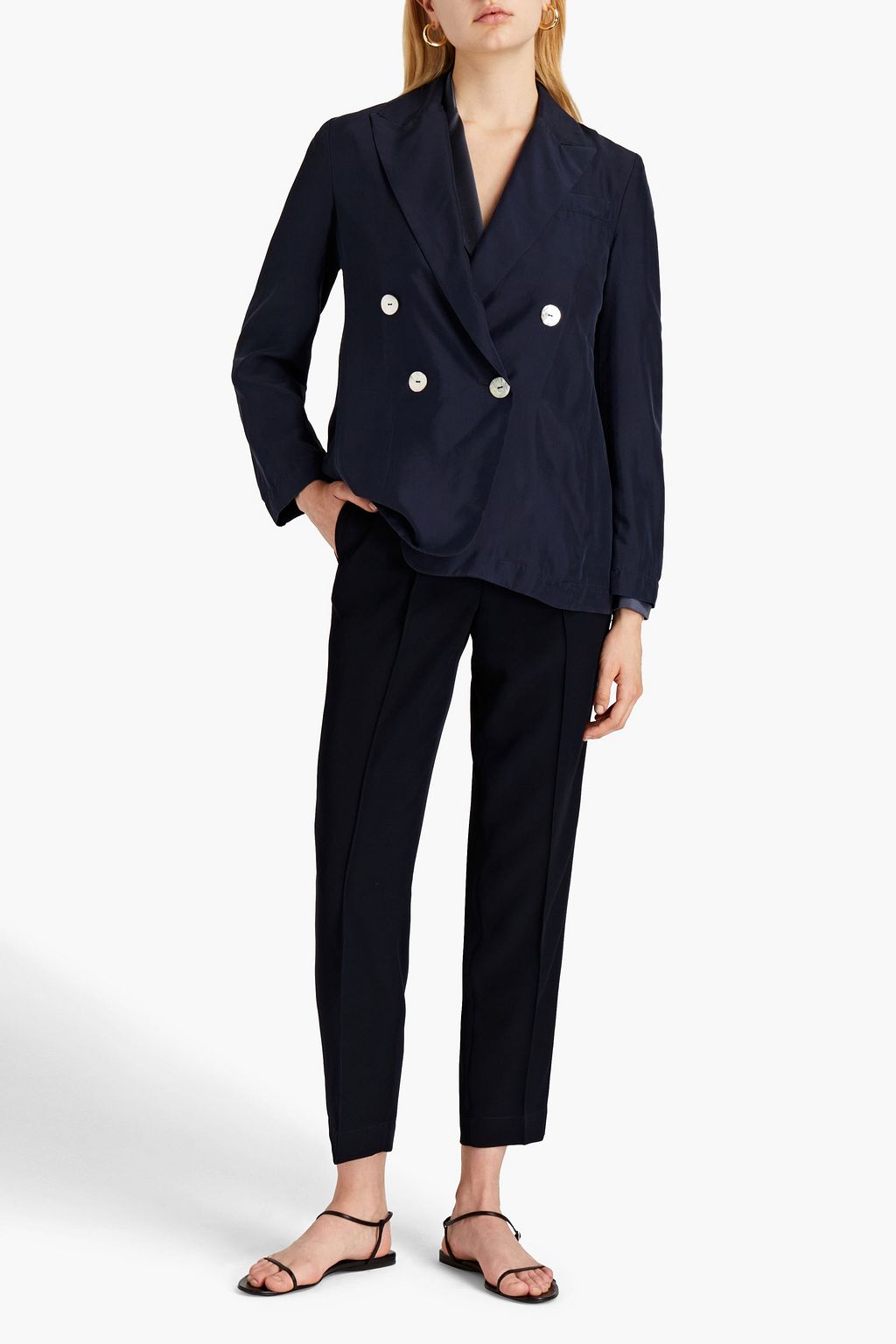 Vince. - Double-Breasted Silk-satin Blazer Blue - US 8