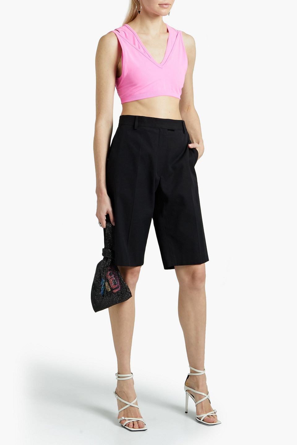 Helmut Lang Cropped Layered Stretch-jersey Tank In Pink
