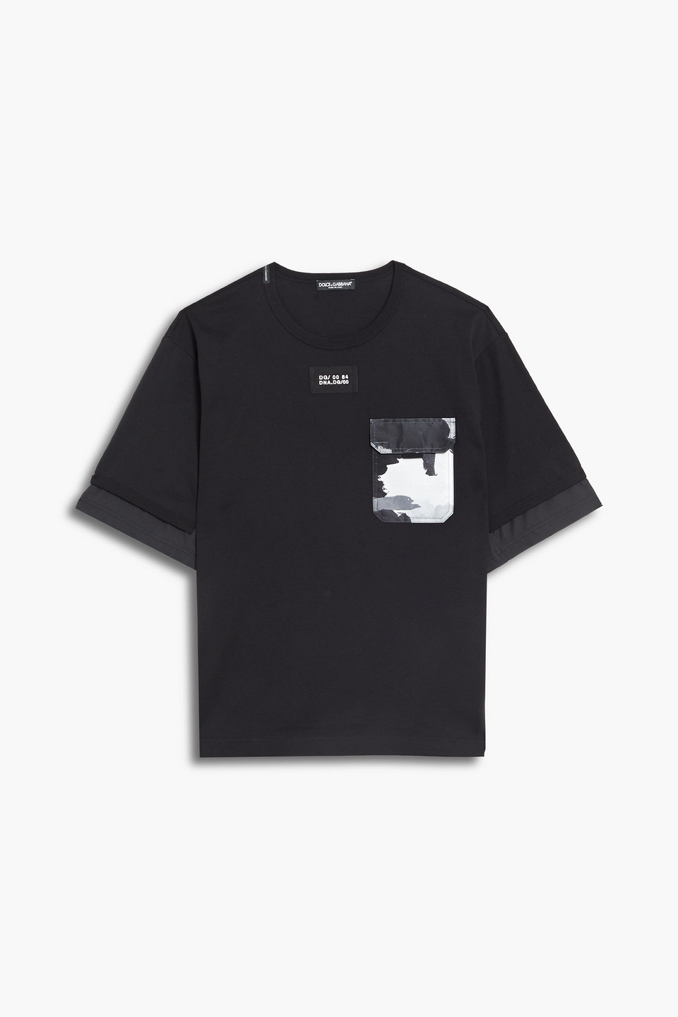 dolce & gabbana - appliquéd shell-trimmed cotton-blend jersey t-shirt - black - l