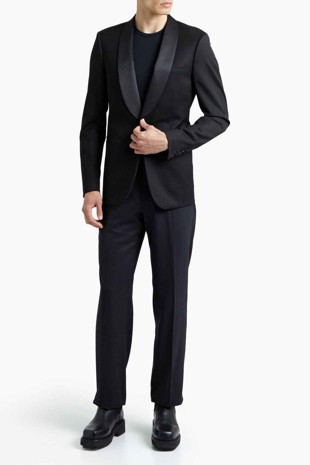 SANDRO Satin-trimmed wool-blend tuxedo jacket