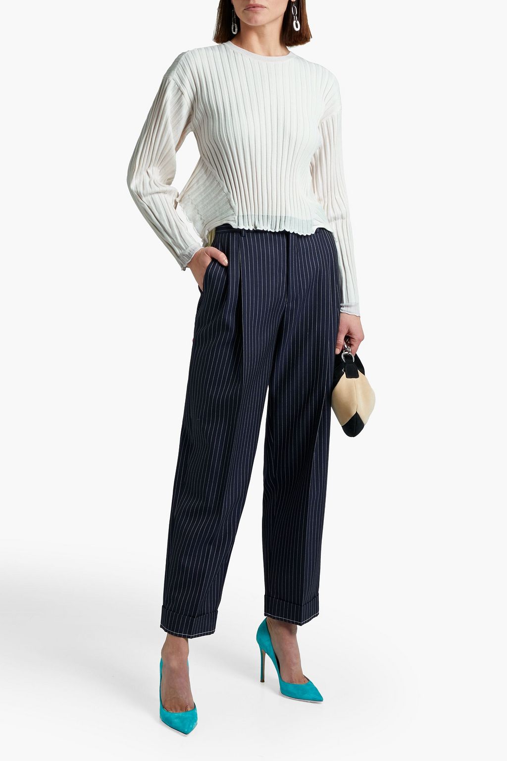 STELLA MCCARTNEY Ruffle-trimmed ribbed wool-blend sweater