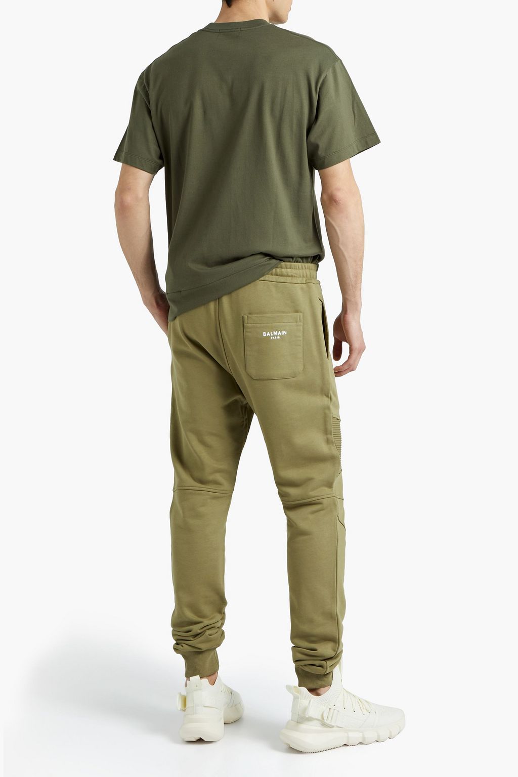 BALMAIN Sporthose aus beflocktem Baumwollfrottee mit gerippten Einsätzen