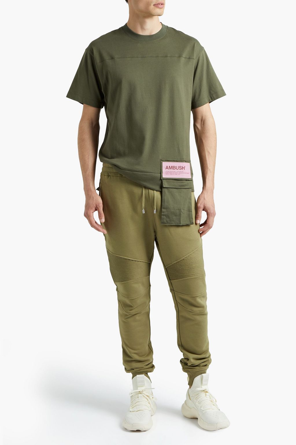 BALMAIN Sporthose aus beflocktem Baumwollfrottee mit gerippten Einsätzen