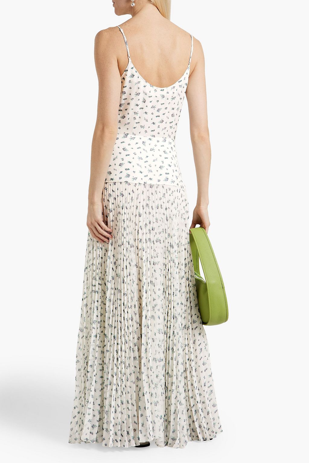 CHLOÉ シルククレープ マキシワンピース シフォンパネル フローラルプリント