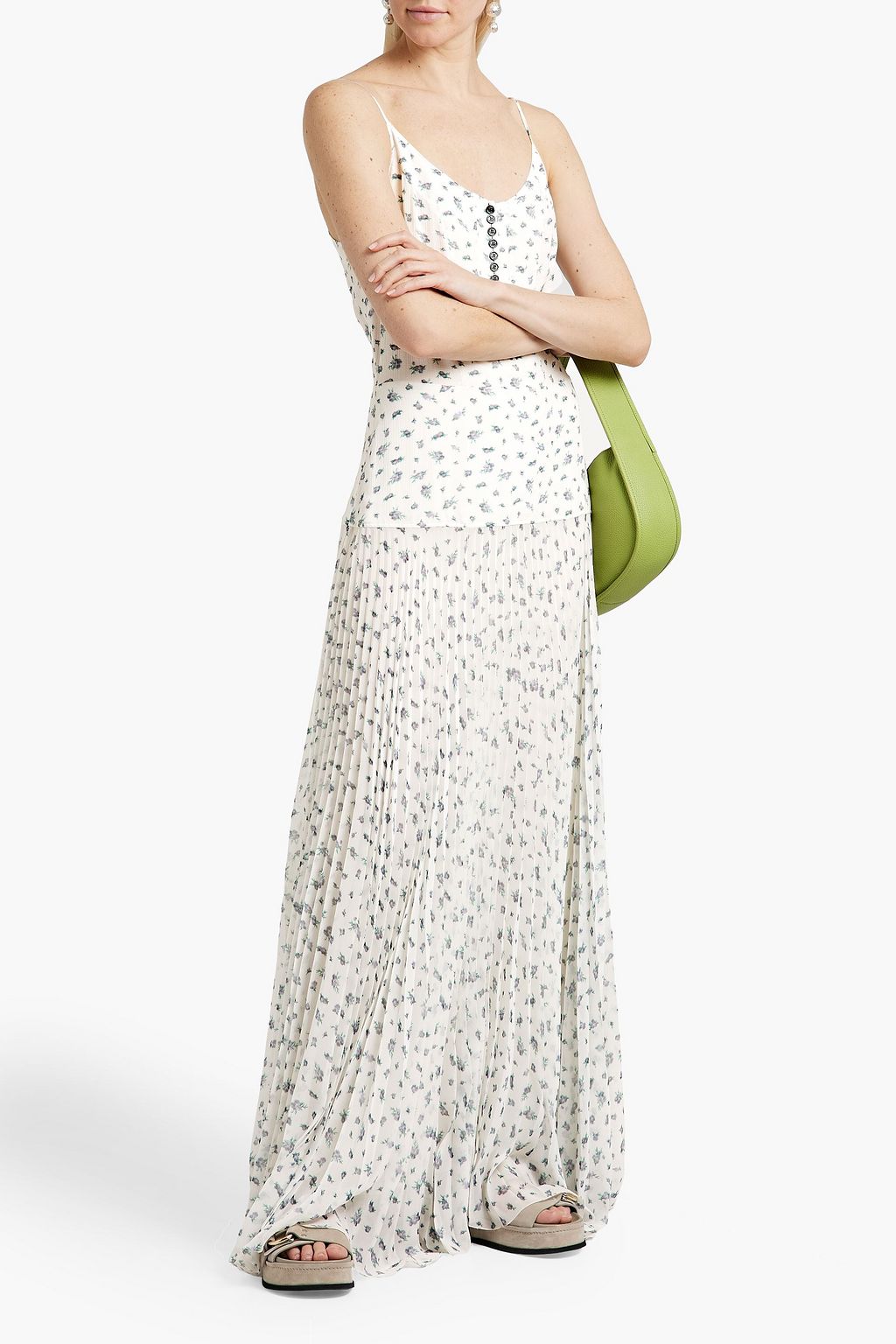 CHLOÉ シルククレープ マキシワンピース シフォンパネル フローラルプリント