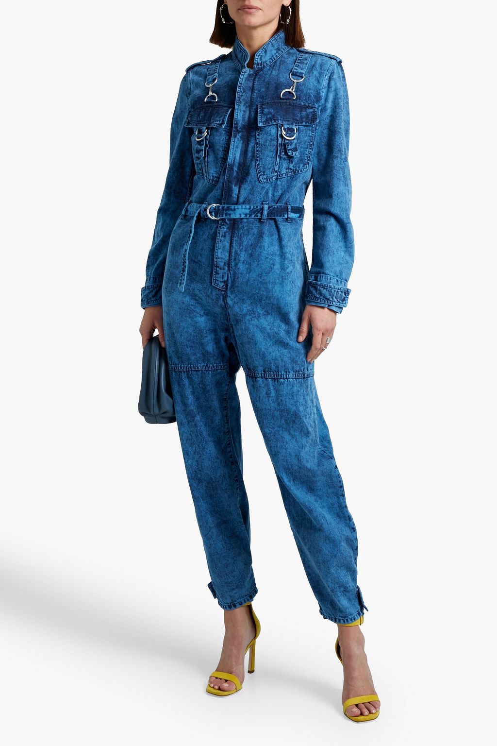 STELLA MCCARTNEY Belted buckle-detailed denim jumpsuit
