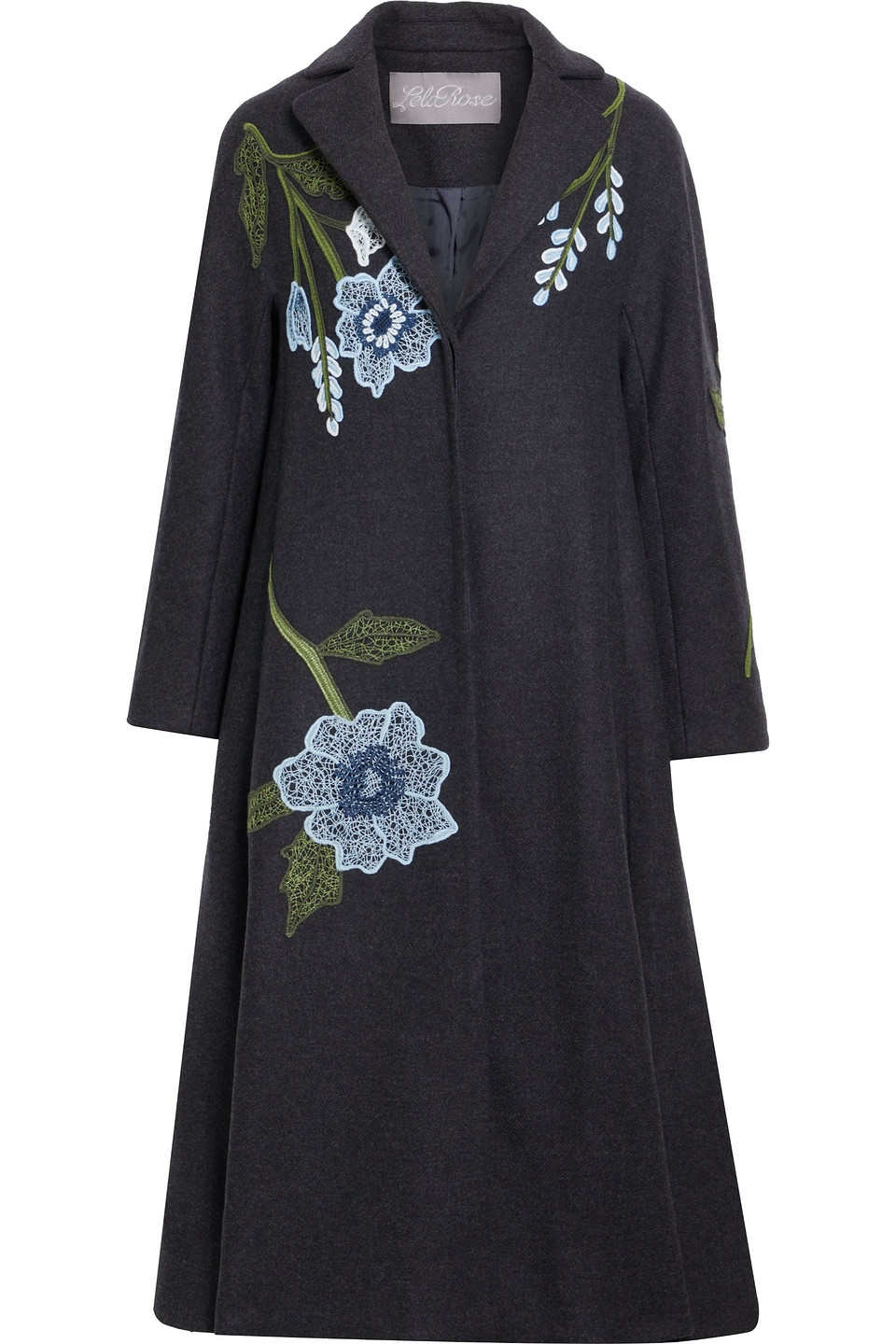 Lela Rose Embroidered brushed wool-blend twill coat
