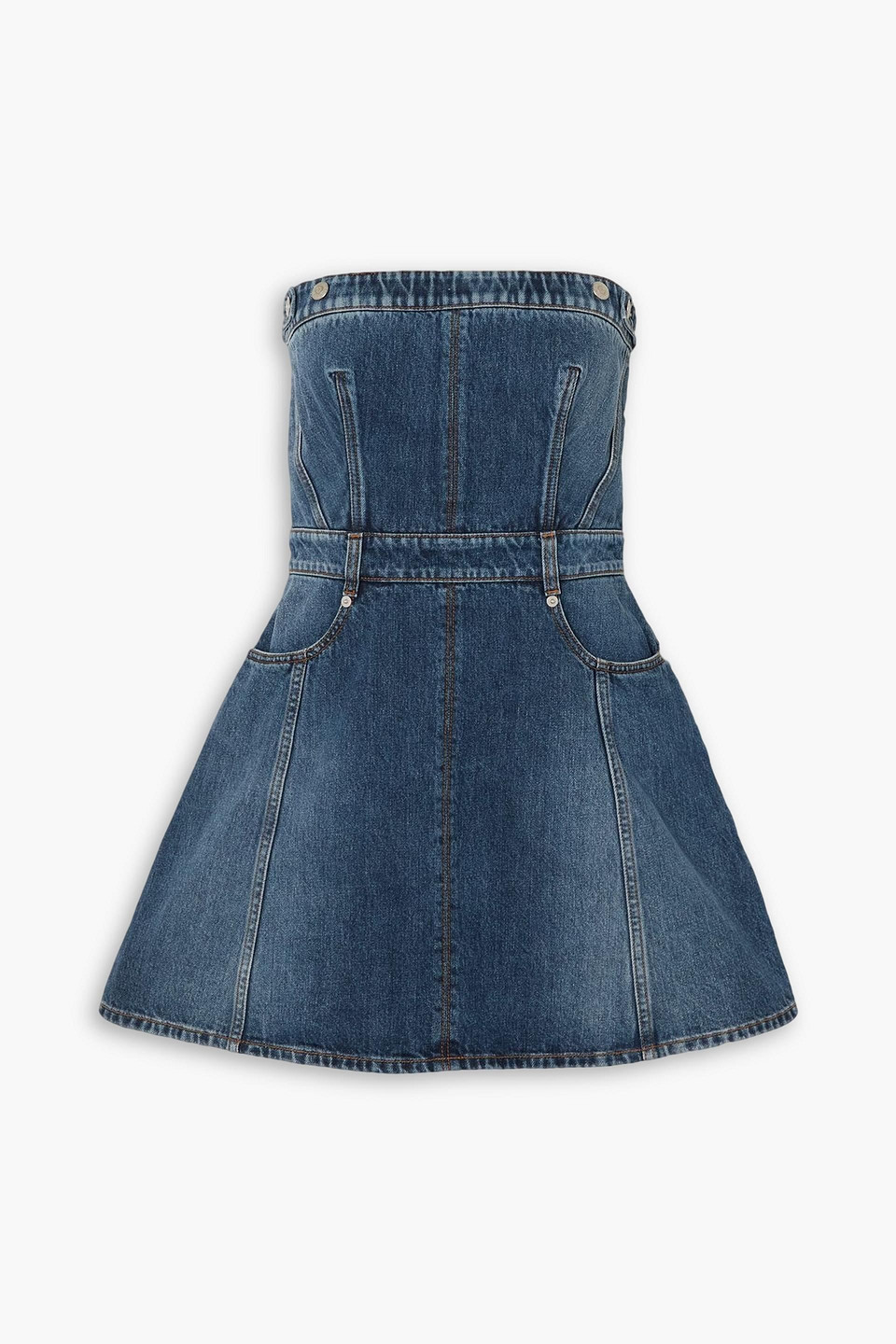 Alexander Mcqueen Strapless Denim Mini Dress In Blue