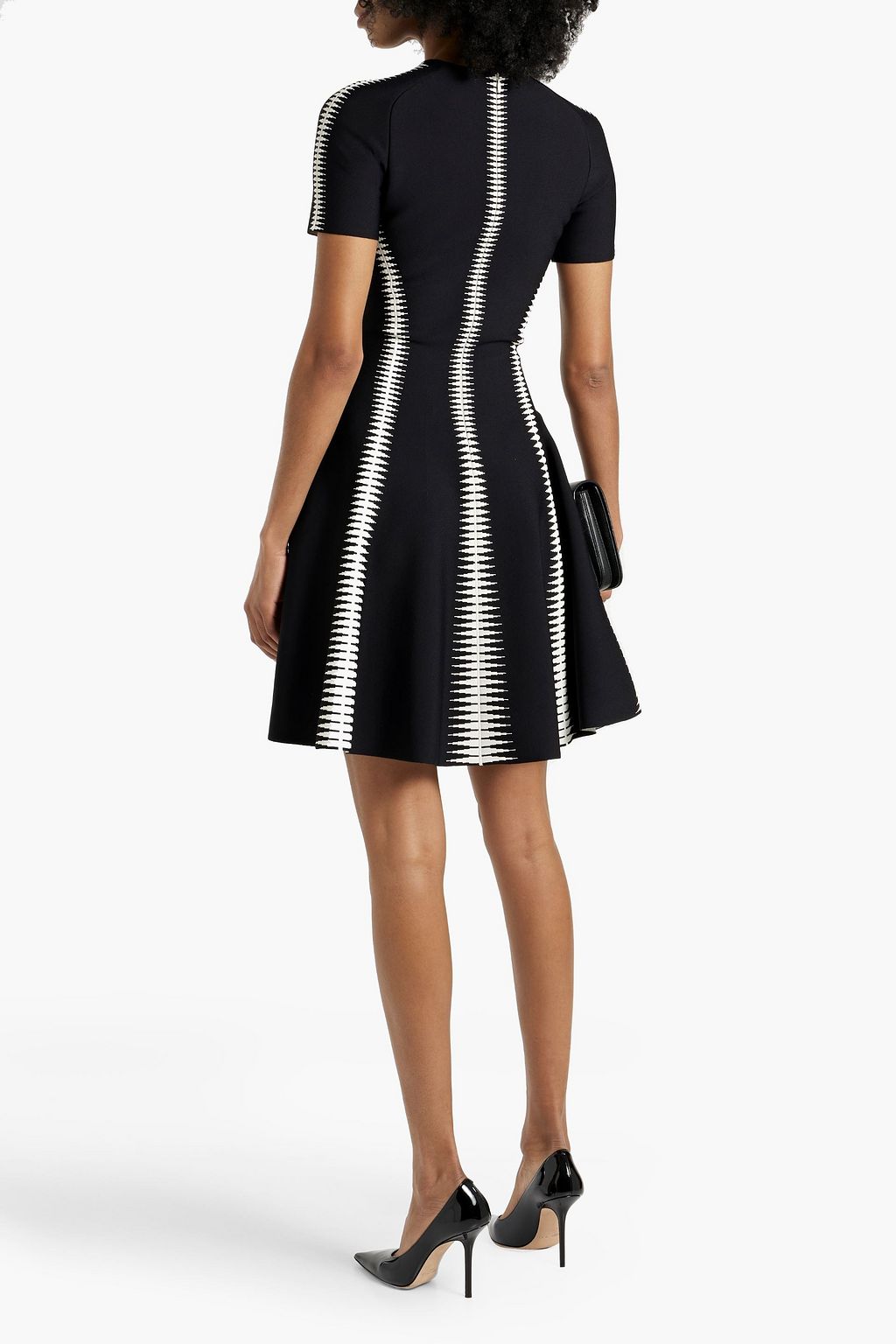 MCQUEEN Flared jacquard-knit mini dress