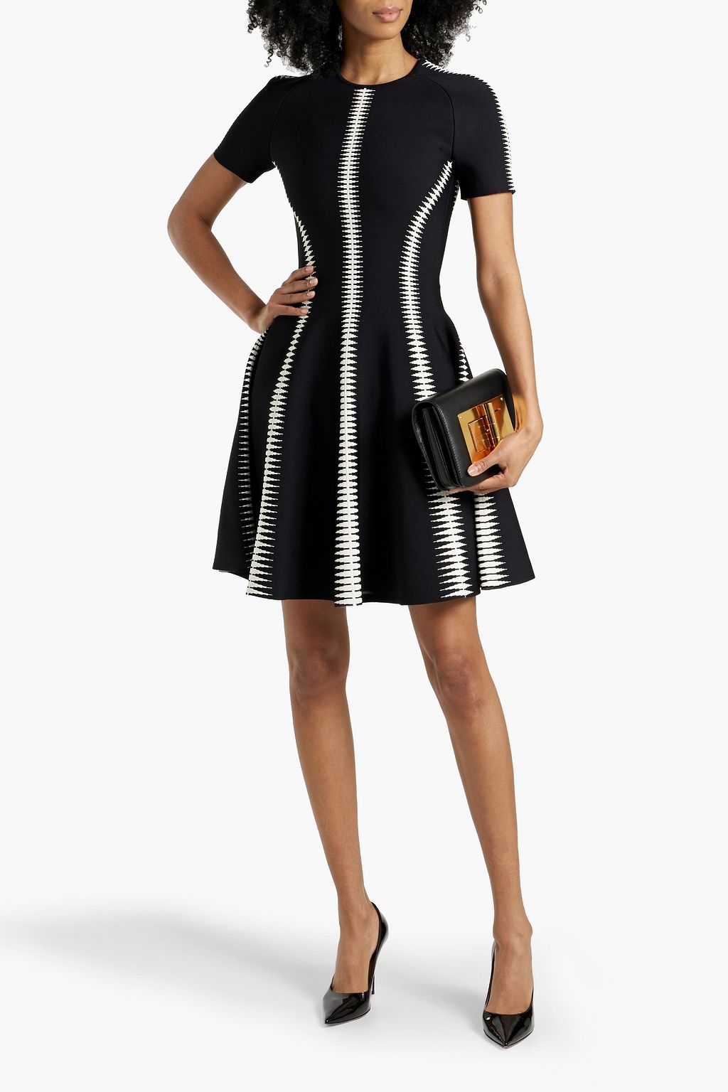 MCQUEEN Flared jacquard-knit mini dress