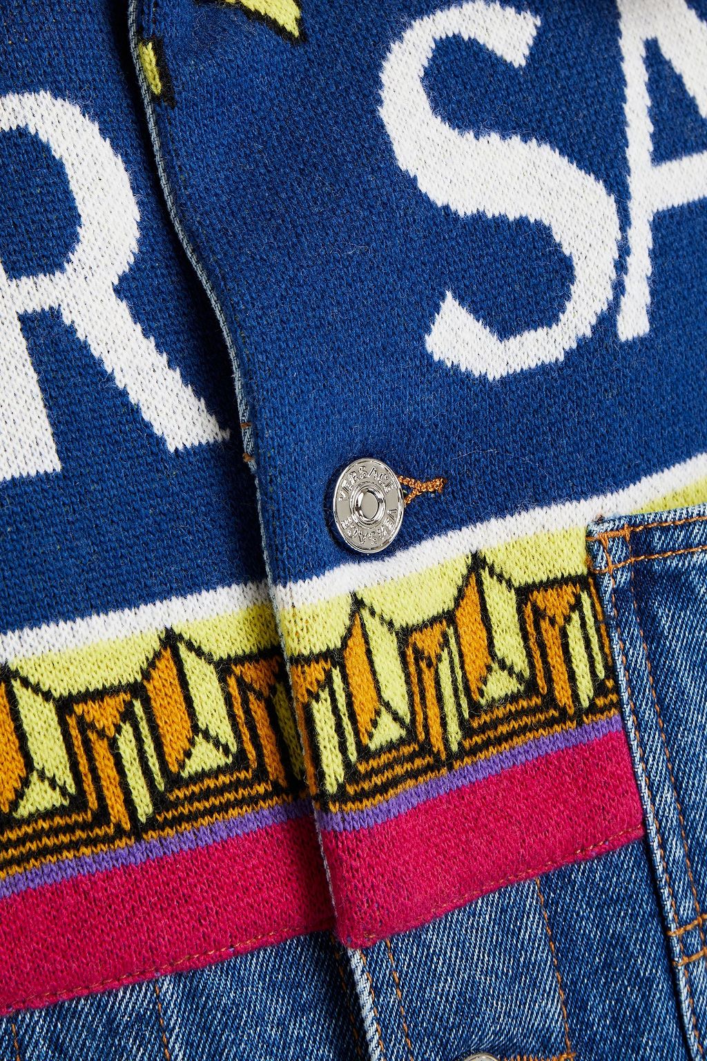 VERSACE Jeansjacke aus Jacquard mit Strickeinsätzen