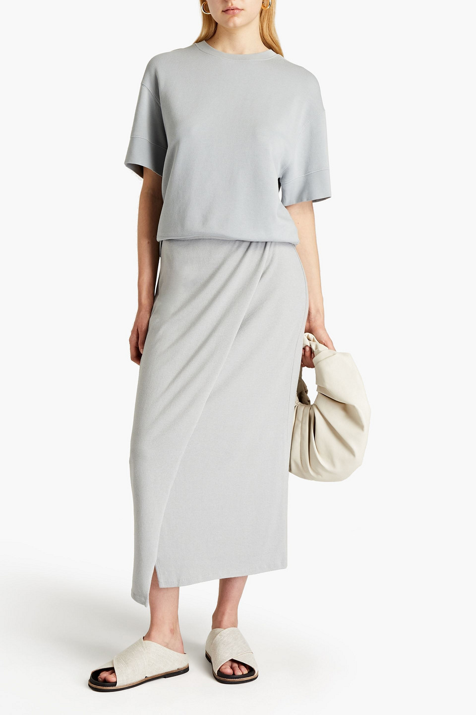 Vince Asymmetric Wrap-effect Knitted Midi Skirt