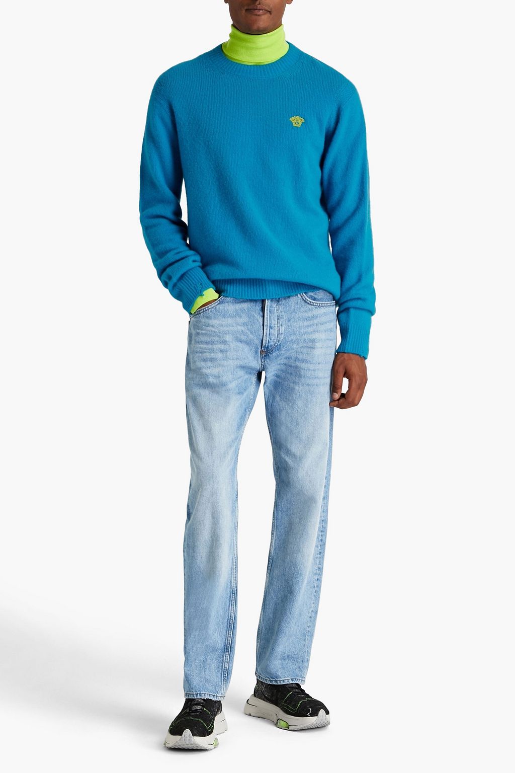 VERSACE Embroidered wool, silk, and cashmere-blend sweater