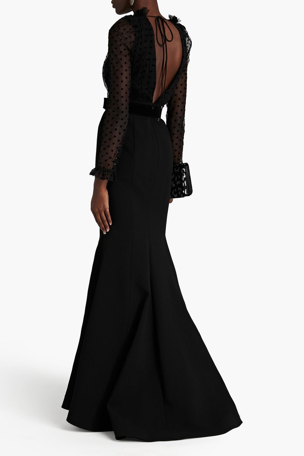 REBECCA VALLANCE Belted flocked tulle and crepe gown