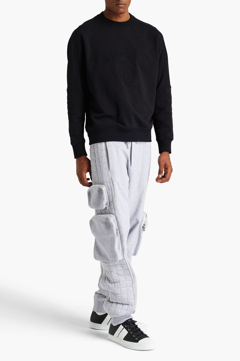 BALMAIN Quilted mélange French cotton-terry sweatpants