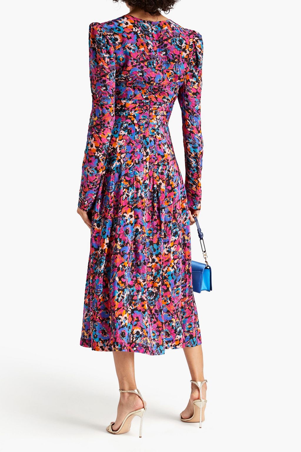 REBECCA VALLANCE Pleated printed crepe de chine midi dress
