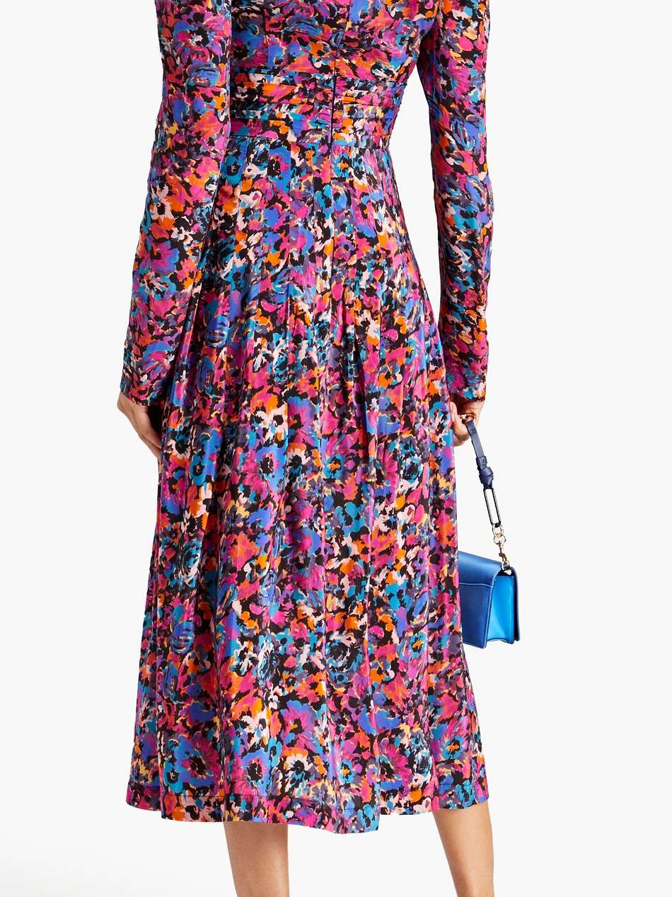 pleated printed crepe de chine midi dress