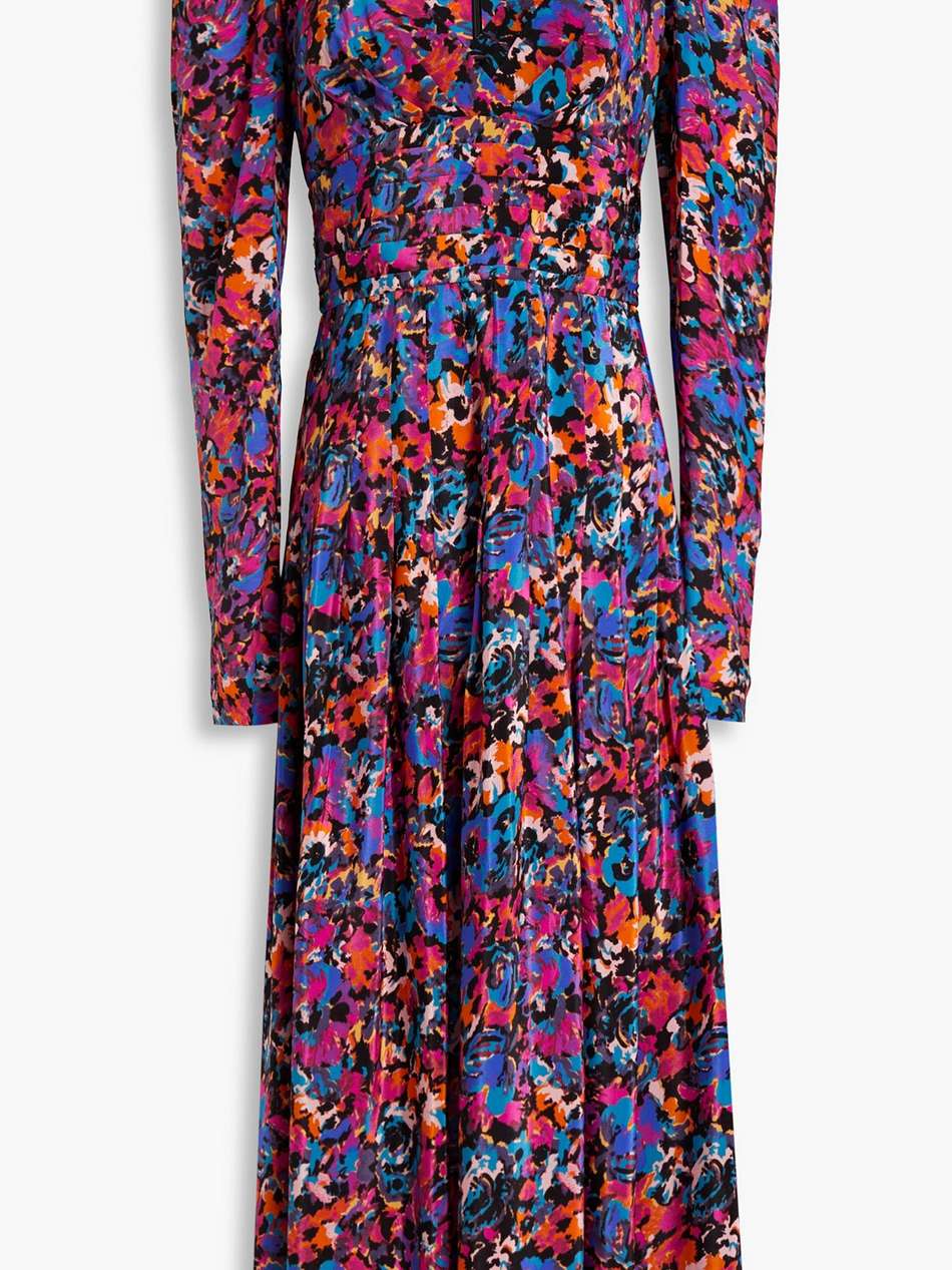 pleated printed crepe de chine midi dress