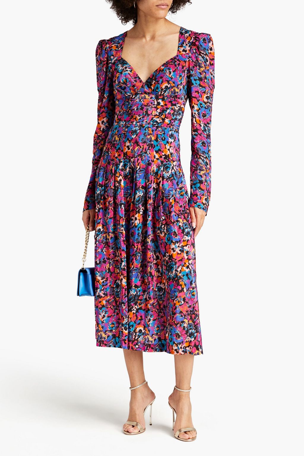 REBECCA VALLANCE Pleated printed crepe de chine midi dress