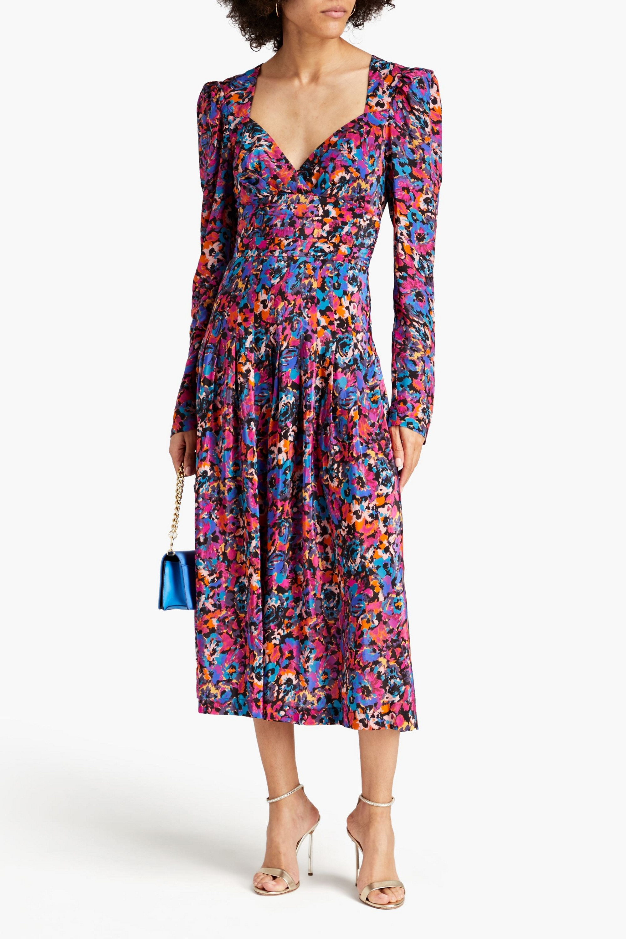 Rebecca Vallance Pleated printed crepe de chine midi dress