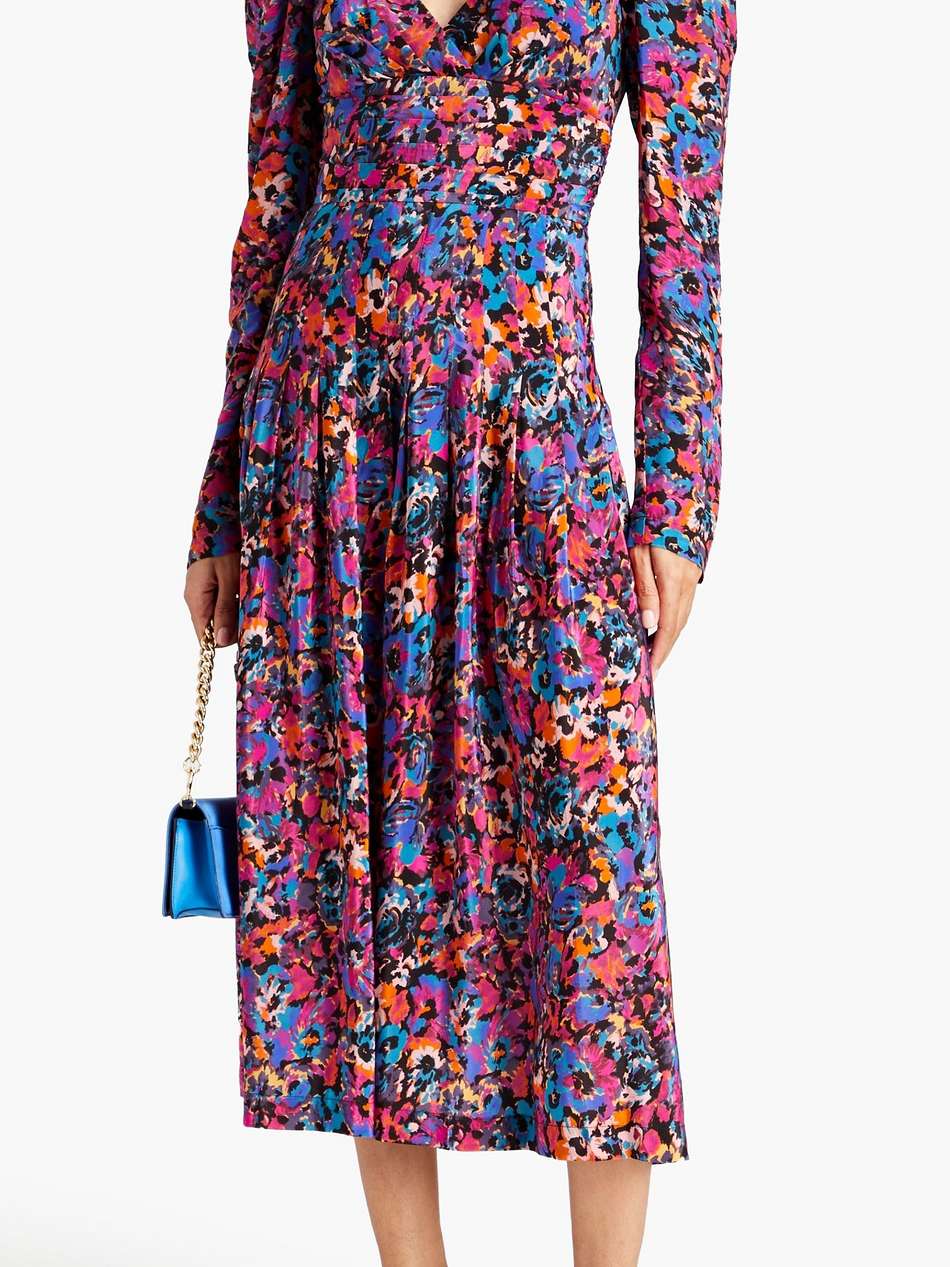 pleated printed crepe de chine midi dress