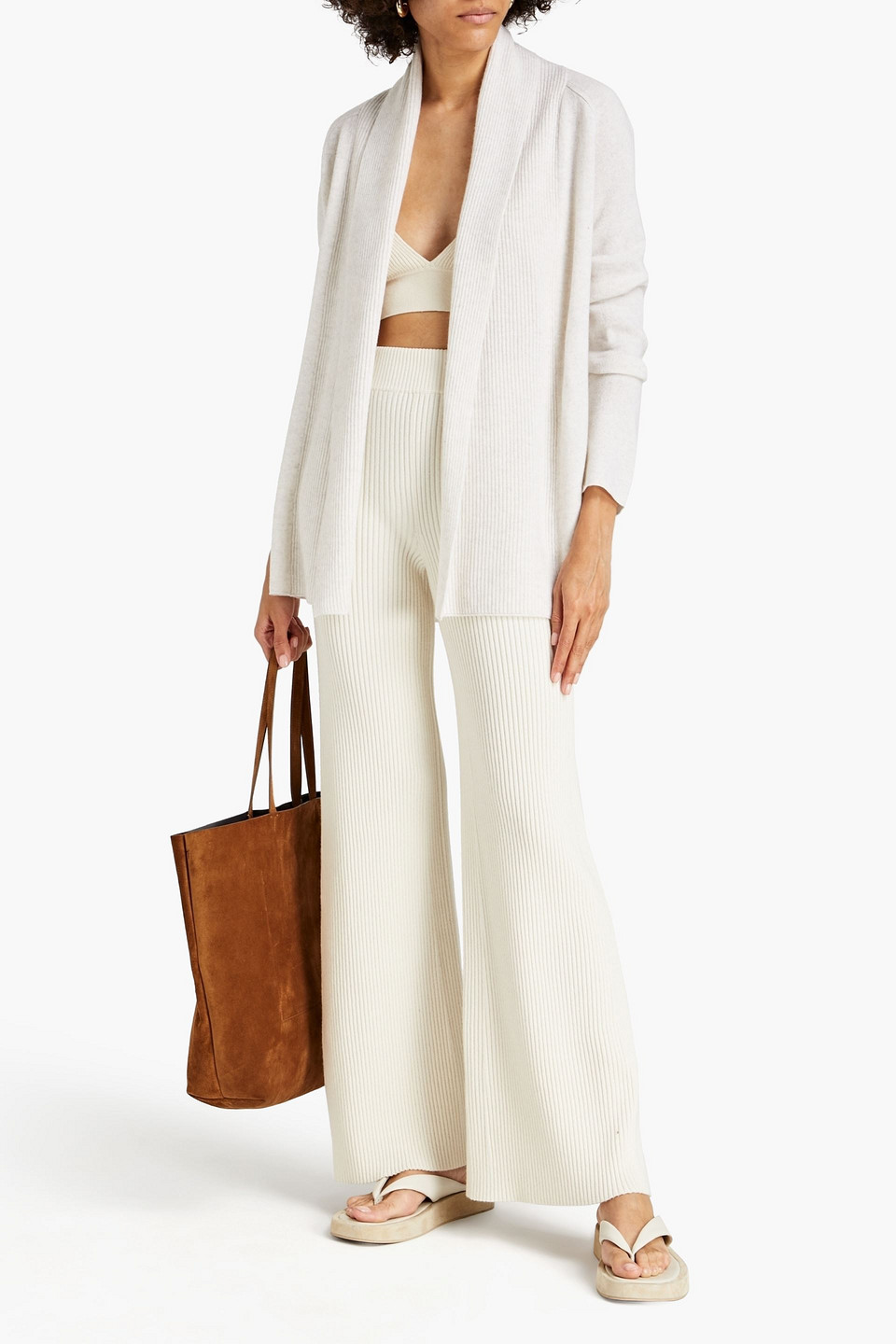 Vince Mélange Wool And Cashmere-blend Cardigan In White
