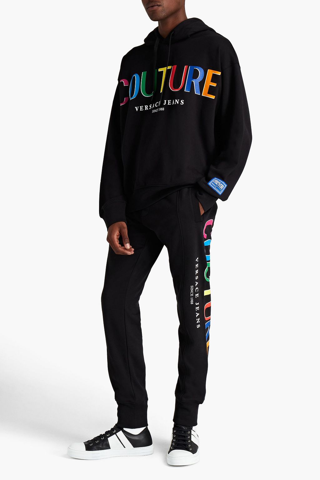 VERSACE JEANS COUTURE Appliquéd printed cotton-jersey hoodie