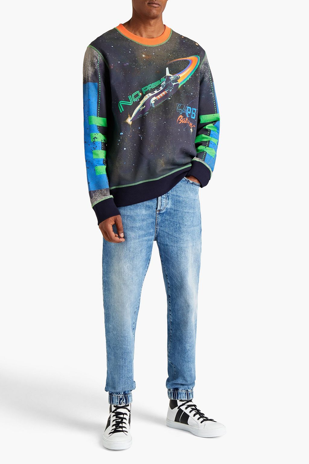 BALMAIN Tapered faded denim jeans