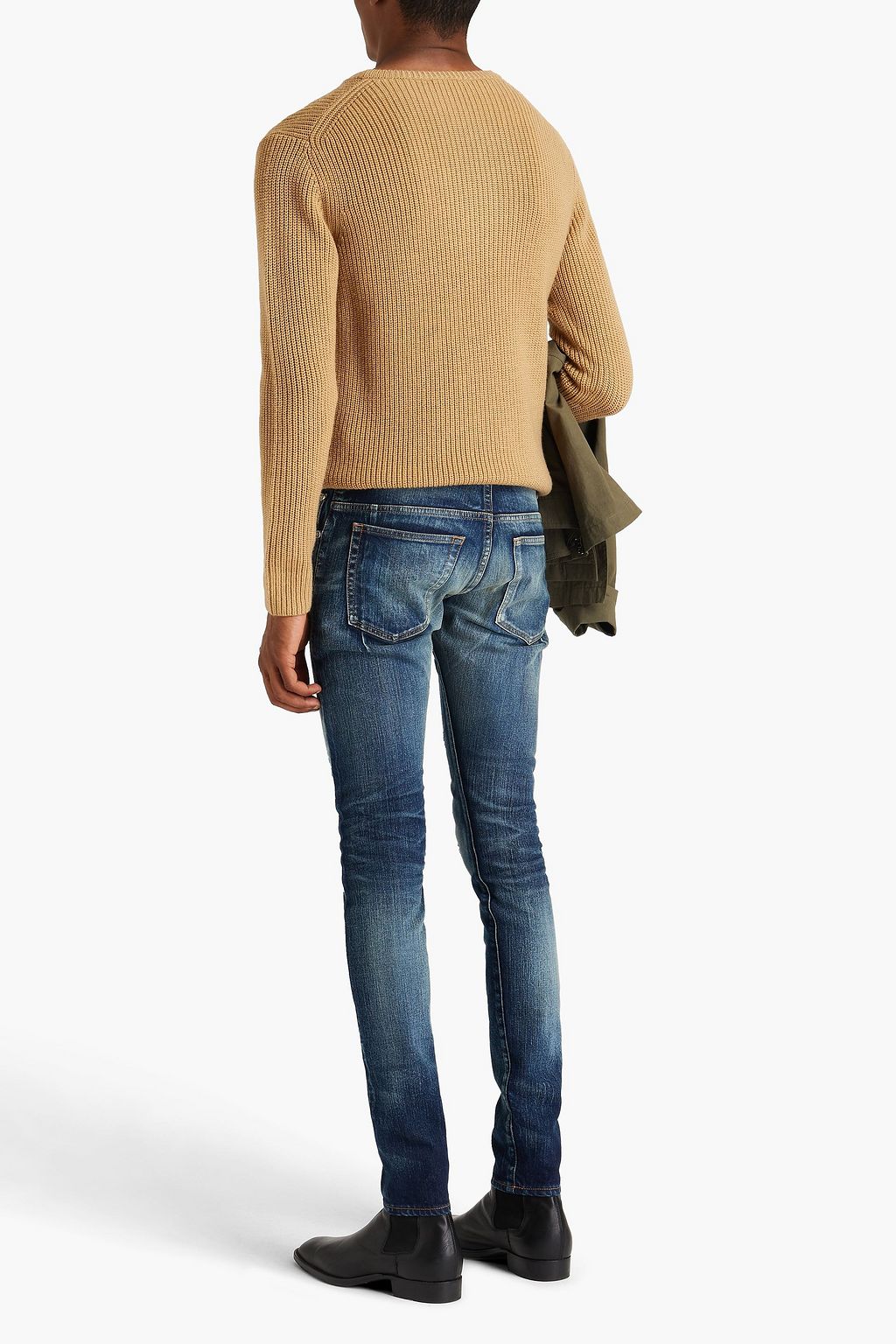 BALMAIN Slim-fit distressed faded denim jeans