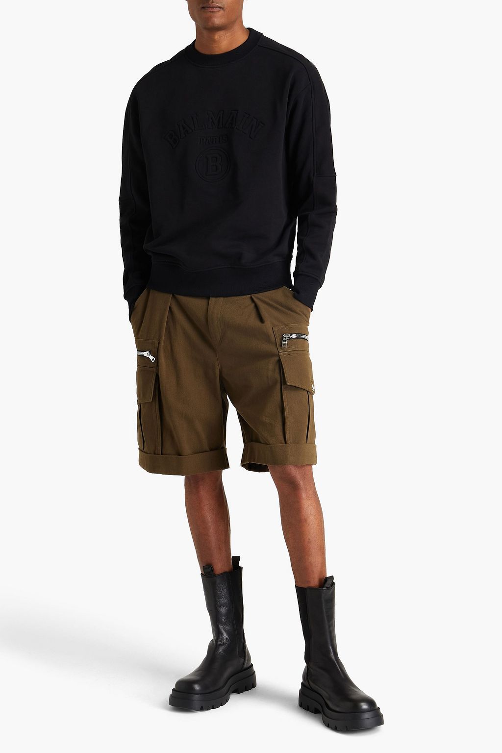 BALMAIN Embossed French cotton-terry sweatshirt