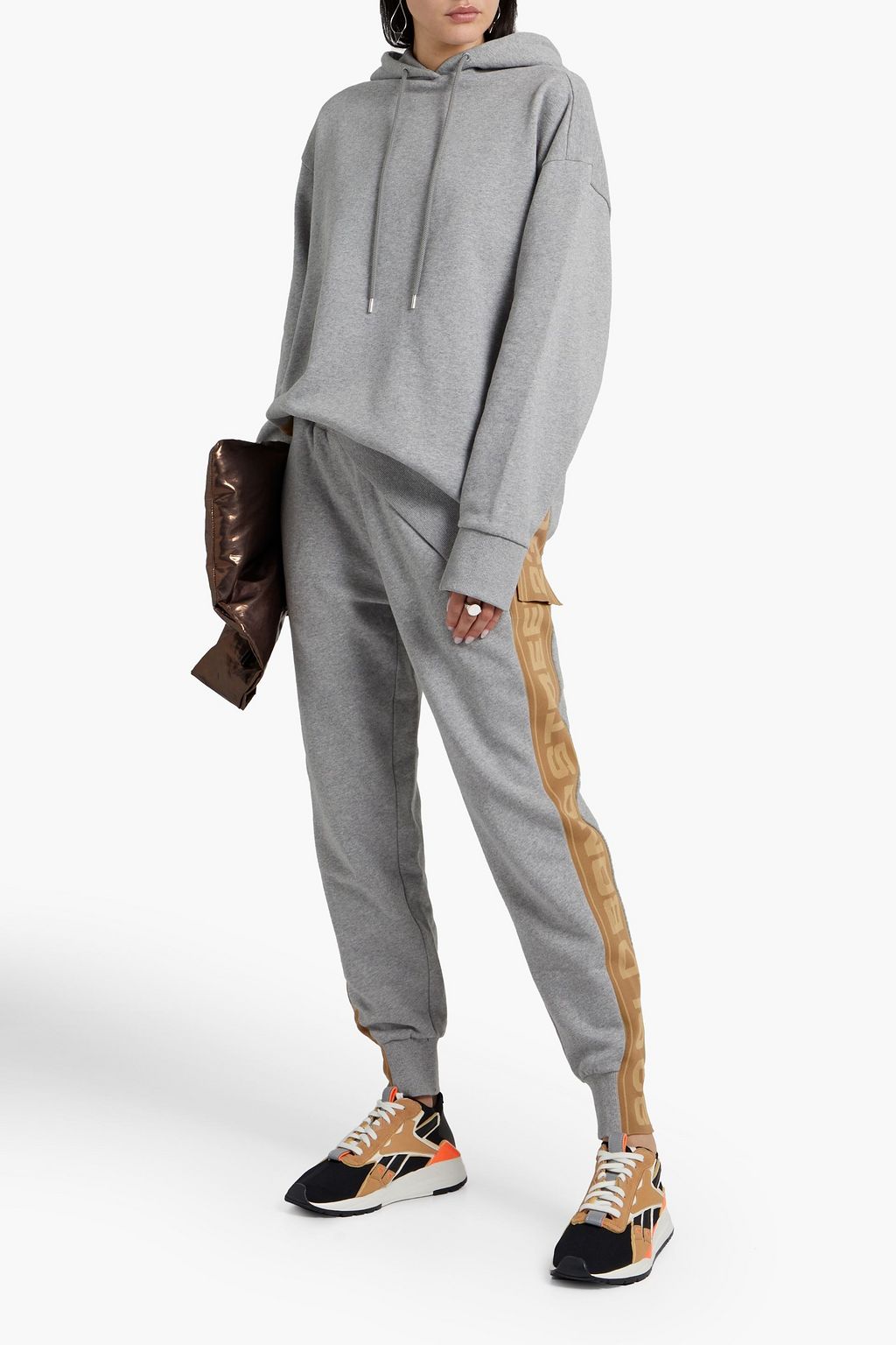 STELLA MCCARTNEY Monogram-trimmed mélange cotton-fleece track pants
