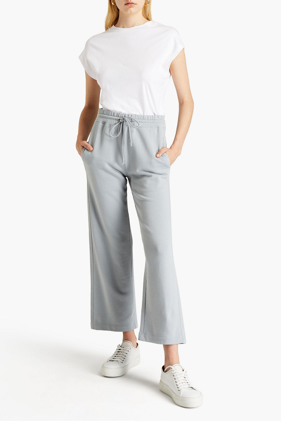 Vince Cropped French Cotton-terry Wide-leg Trousers