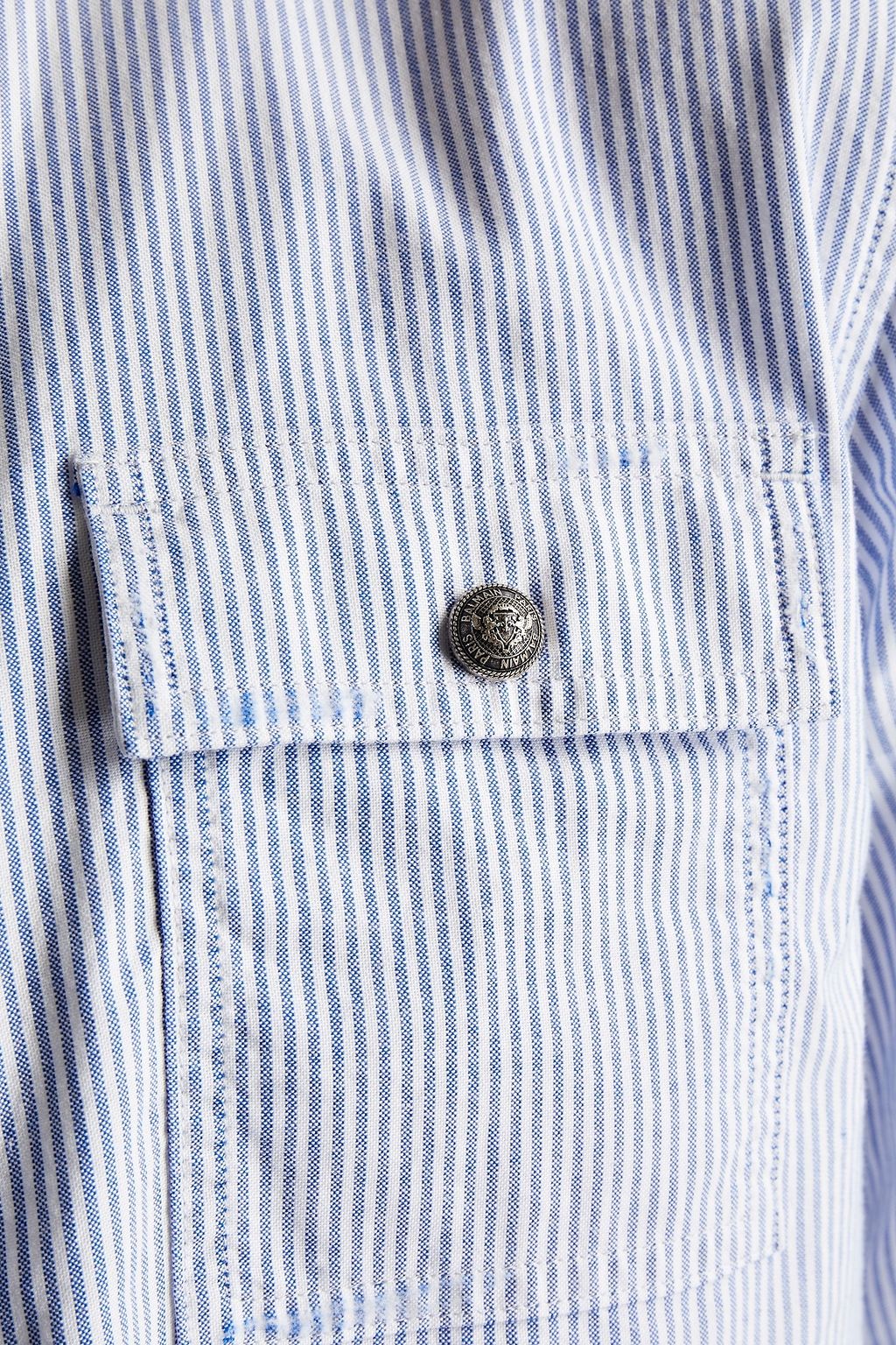 BALMAIN Frayed distressed striped cotton shirt