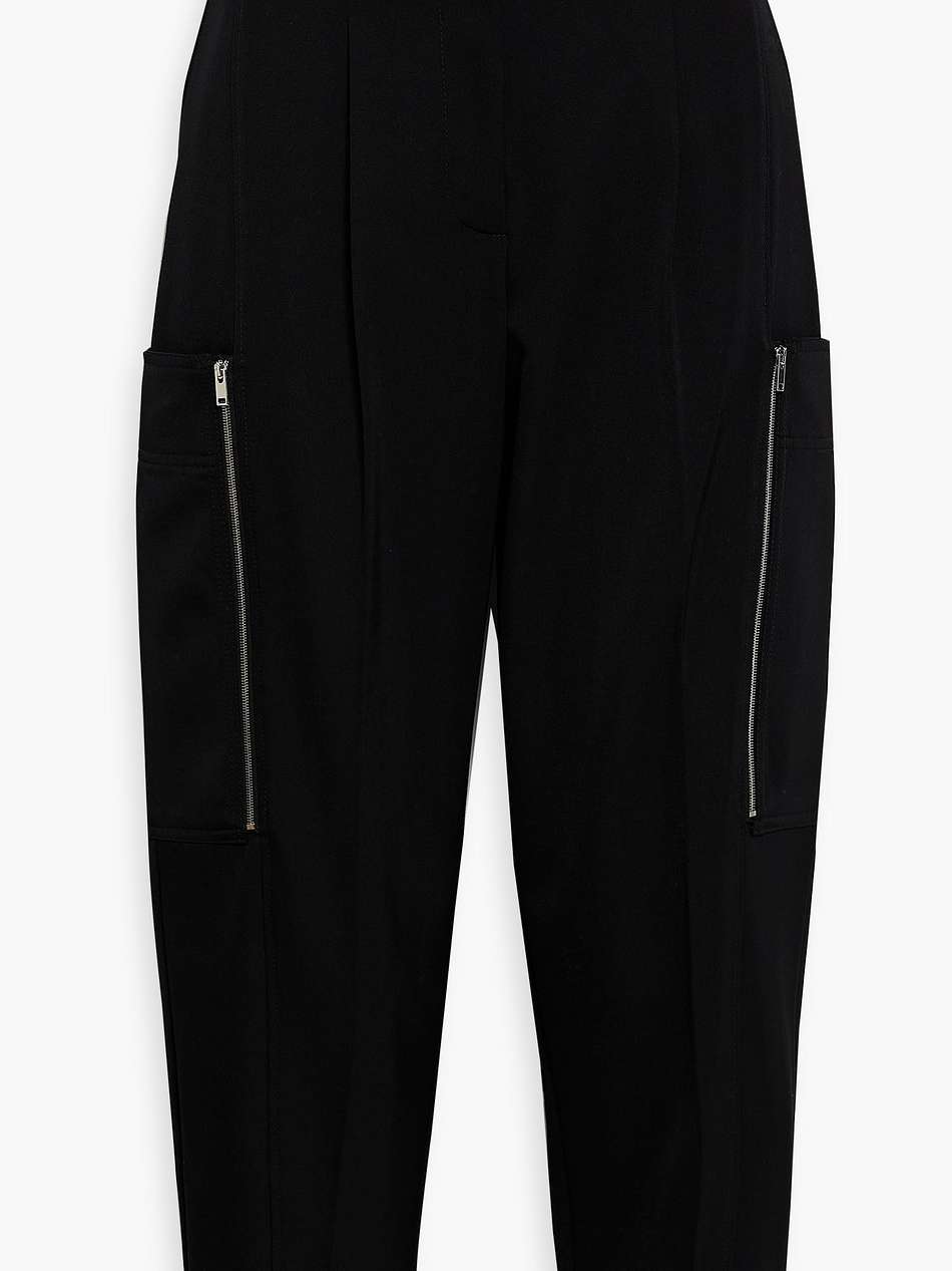cropped zip-detailed wool-twill tapered pants