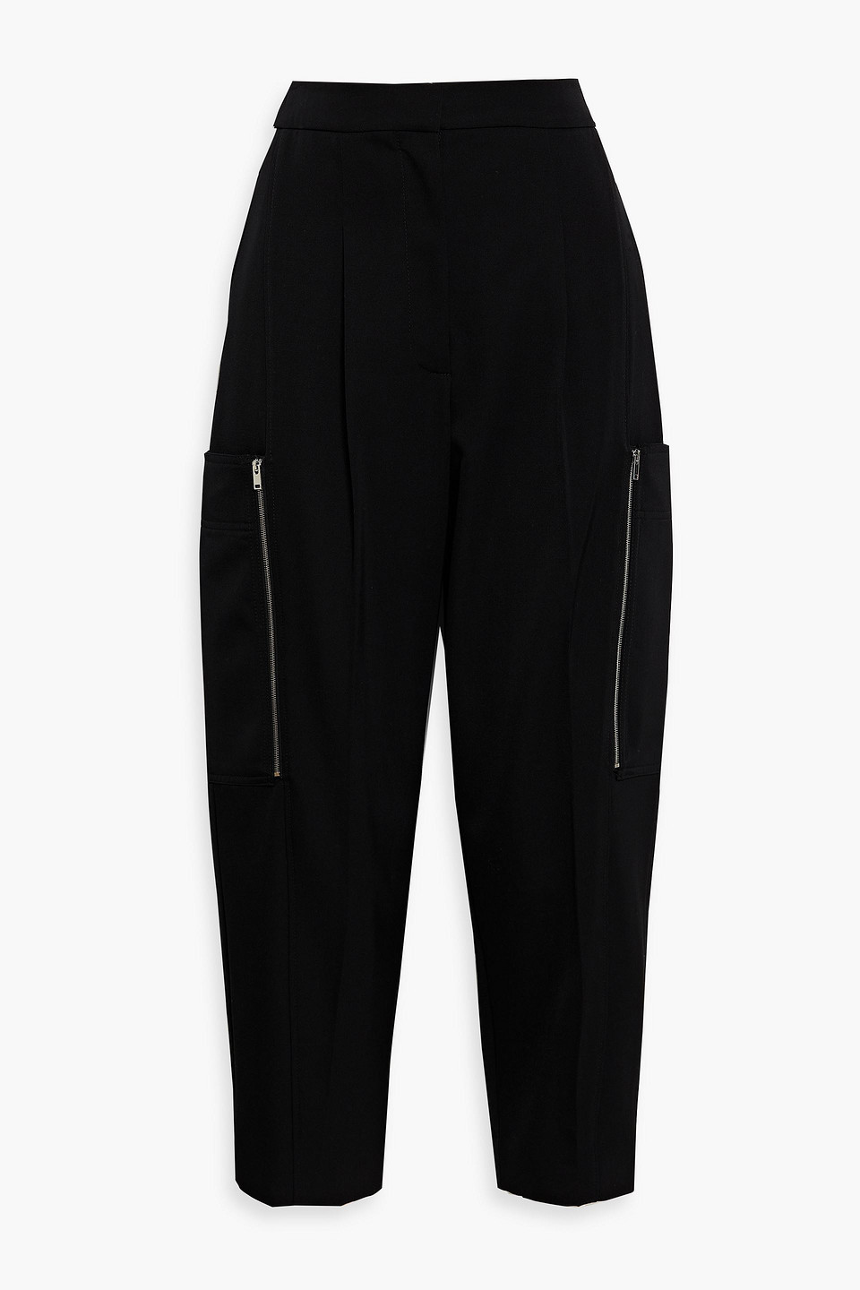 Stella Mccartney Cropped Zip-detailed Wool-twill Tapered Pants In Black
