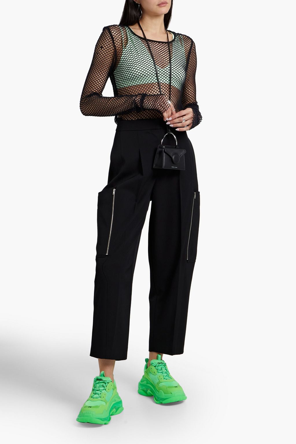 STELLA MCCARTNEY Cropped zip-detailed wool-twill tapered pants