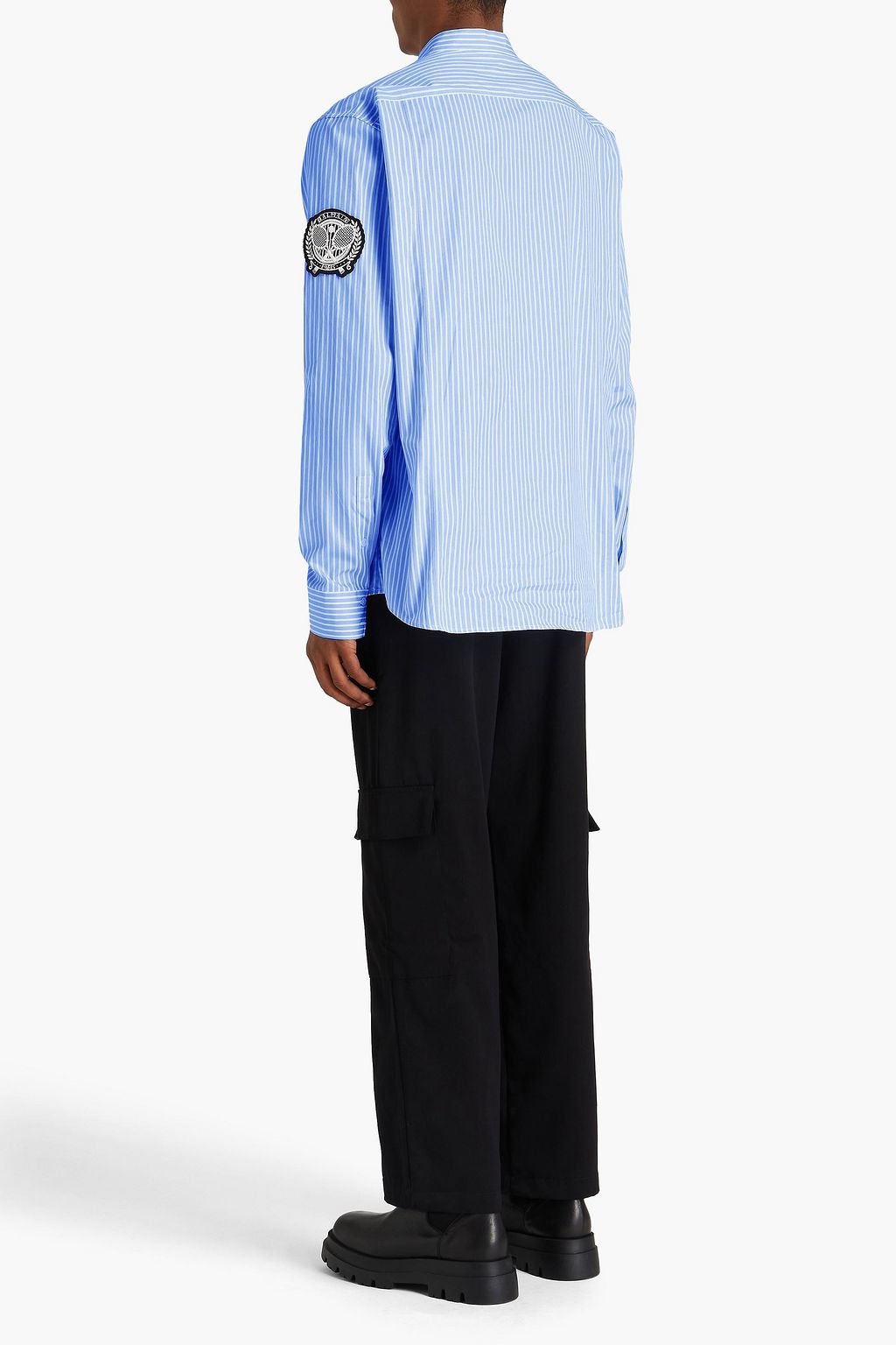 BALMAIN Appliquéd striped cotton-poplin shirt