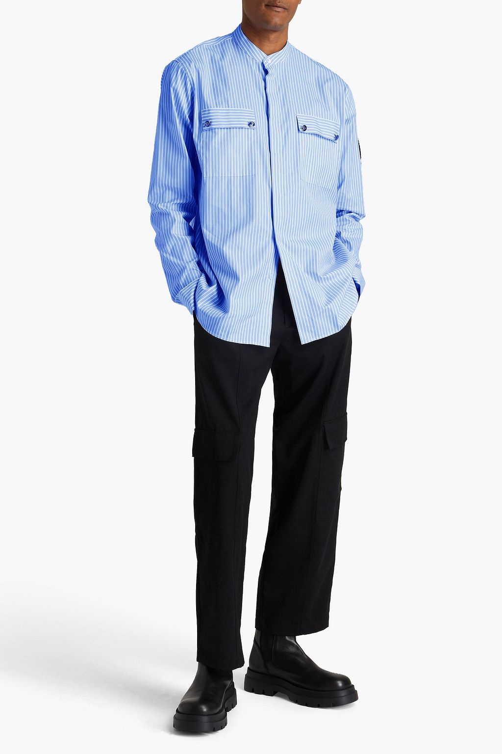 BALMAIN Appliquéd striped cotton-poplin shirt