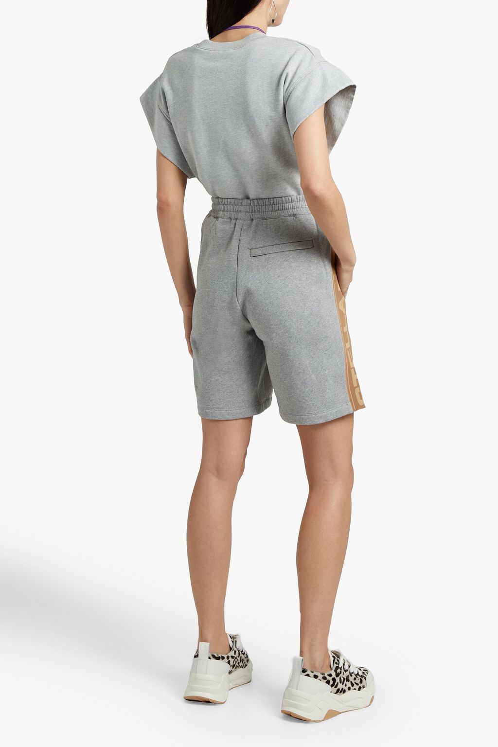 フリースジャケット STELLA MCCARTNEY COTTON FLEECE SHORTS WITH LOGO STELLA MCCARTNEY Jacquard-trimmed cotton-fleece shorts | THE