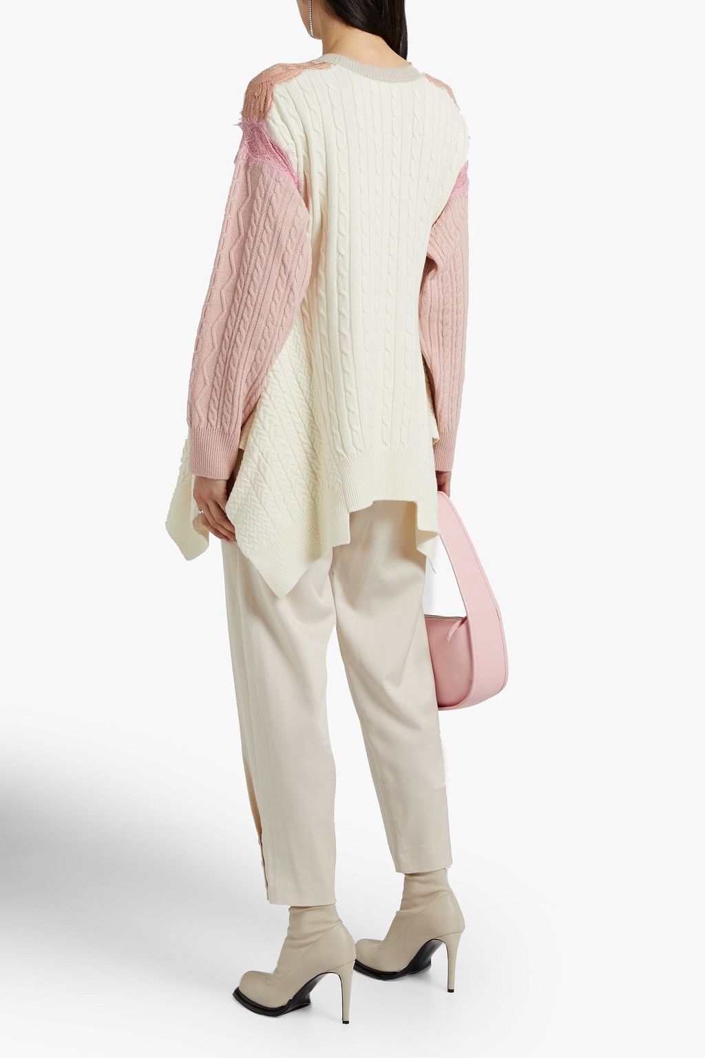 STELLA MCCARTNEY Lace-trimmed cable-knit wool sweater